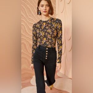 Ulla Johnson NWT Eve Top in Maple Black Yellow Layering Semi-Sheer Medium